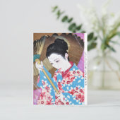 Kool-oosterse japanse klassieke vrouw met paraplu briefkaart (Staand voorkant)