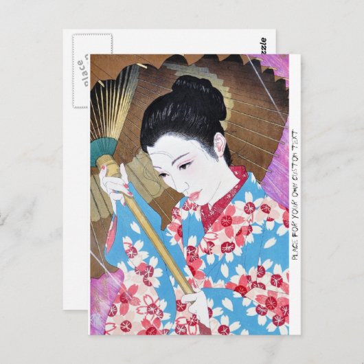 Kool-oosterse japanse klassieke vrouw met paraplu briefkaart (Voorkant / Achterkant)