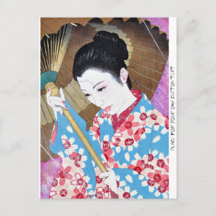 Kool-oosterse japanse klassieke vrouw met paraplu briefkaart
