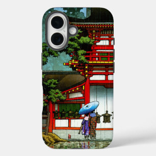 Kool-oosterse klassieke japanse tempelregenkunst iPhone 16 hoesje