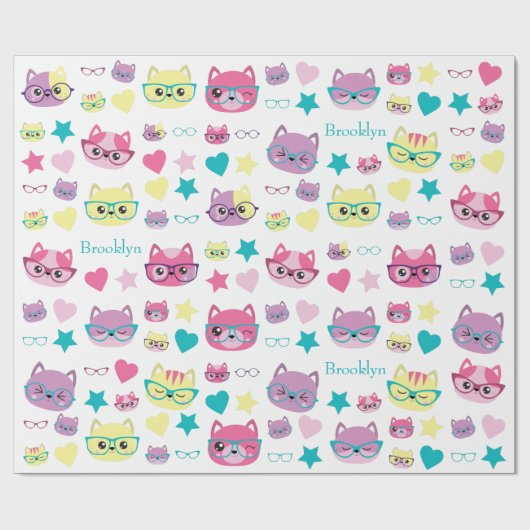 Kool pasta's met brillenpatroon cadeaupapier (Vlak)