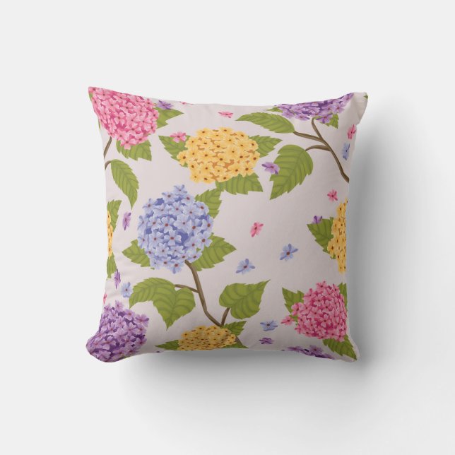 Kool Pastel Hydrangea Vloerpatroon Kussen (Voorkant)