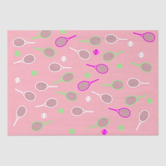 Kool Pastel Pink Retro Tennis Racquets Patroon Tissuepapier (Voorkant)