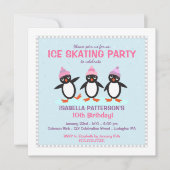 Kool Penguin Ice Skating Birthday Party Invitation Kaart (Voorkant)