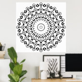 Kool Petal Wave Mandala met uitstralende Lussen Ku Poster (Thuiskantoor)