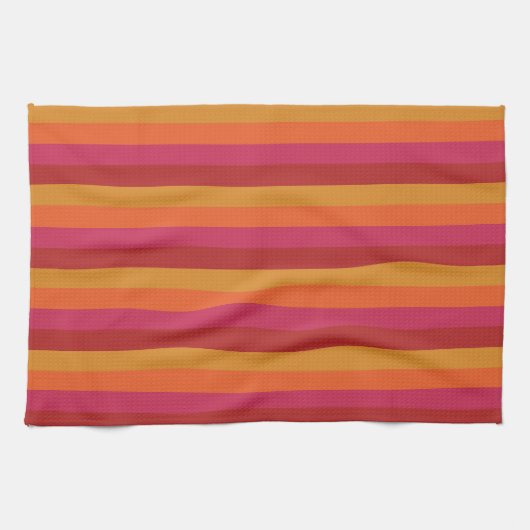 Kool Retro 70s Stripes Oranje rood roze goud Theedoek (Horizontaal)