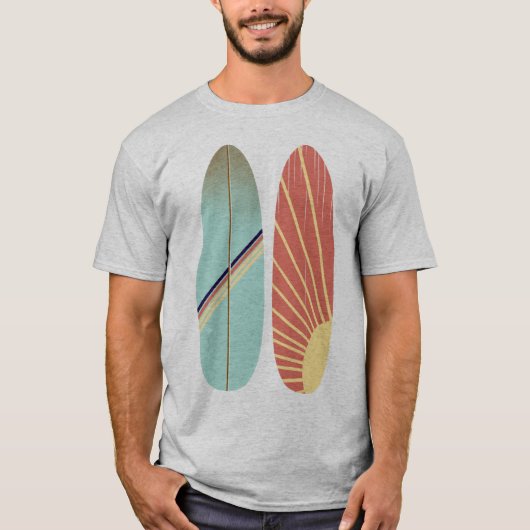Kool Retro  blauw en rood surfbord    T-shirt (Voorkant)