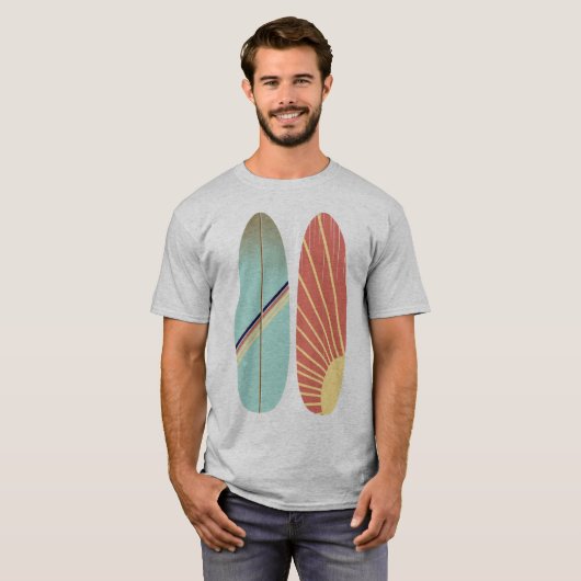 Kool Retro  blauw en rood surfbord    T-shirt (Voorkant volledig)