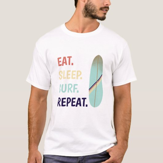 Kool Retro  blauw surfplansurfer  T-shirt (Voorkant)