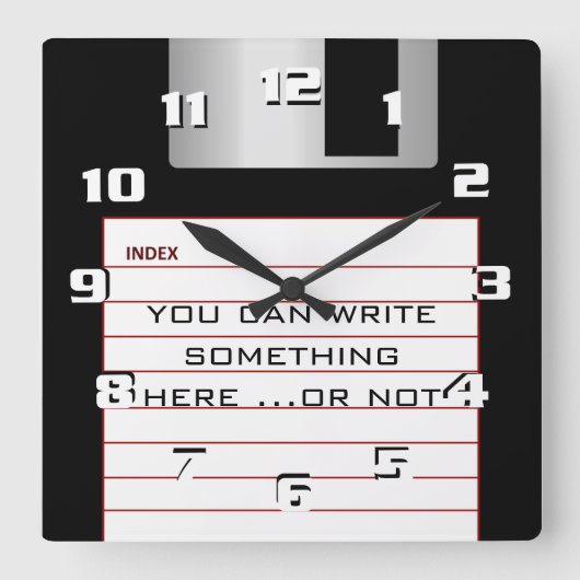 Kool Retro diskettestation met eigen tekst squa Vierkante Klok (Voorkant)