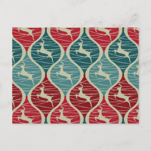 Kool Retro Red en Blue Kerstreindeerperioden Feestdagenkaart