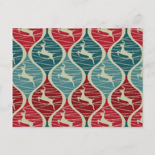 Kool Retro Red en Blue Kerstreindeerperioden Feestdagenkaart (Voorkant)