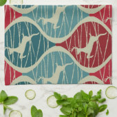 Kool Retro Red en Blue Kerstreindeerperioden Theedoek (Gevouwen)