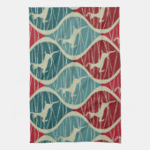 Kool Retro Red en Blue Kerstreindeerperioden Theedoek (Verticaal)