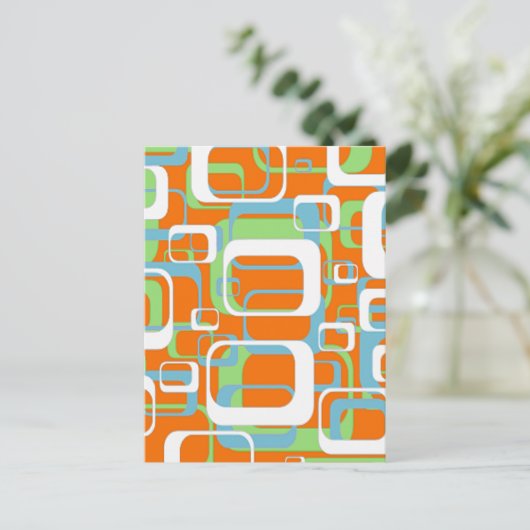 Kool Retro zachte blauwe oranje en witte vormen Briefkaart (Staand voorkant)