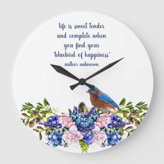 Kool Rozen en Bliuebird Happiness Quote Grote Klok (Voorkant)