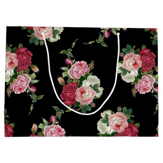  kool Rozen-zwarte achtergrond Groot Cadeauzakje (Achterkant)