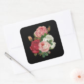 kool Rozen-zwarte achtergrond Vierkante Sticker (Envelop)