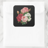 kool Rozen-zwarte achtergrond Vierkante Sticker (Tas)