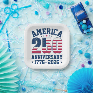 Kool Simpel Amerika 250 Verjaardag Rood en Blauw Papieren Bordje