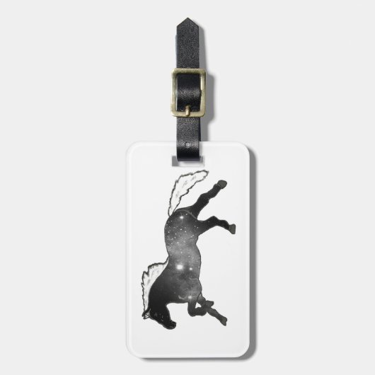 Kool Simple Horse Black en White Nebula Galaxy Bagagelabel (Voorkant verticaal)