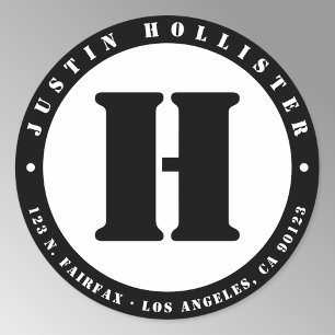 Kool Stencil Monogram B&W Return Address Ronde Sticker