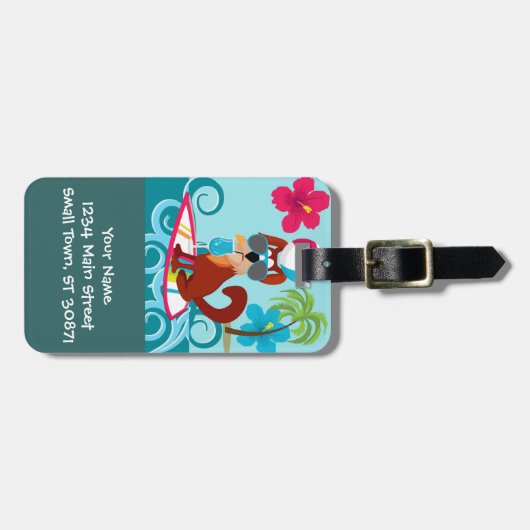Kool Surfer Dog Surfboard Summer Beach Party Fun Bagagelabel (Voorkant horizontaal)