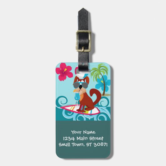 Kool Surfer Dog Surfboard Summer Beach Party Fun Bagagelabel (Voorkant verticaal)