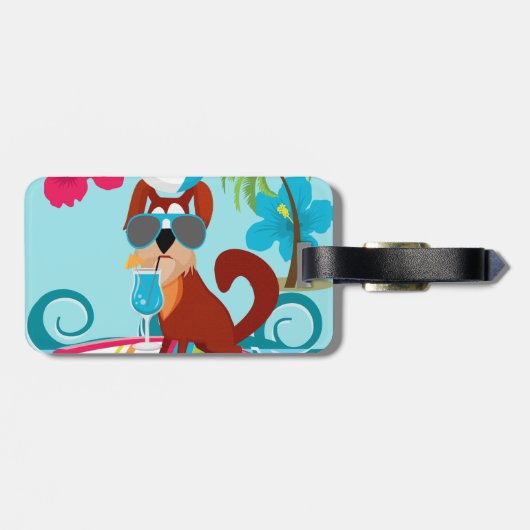 Kool Surfer Dog Surfboard Summer Beach Party Fun Bagagelabel (Achterkant horizontaal)