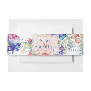 Kool Uitnodiging Buikband Wilde Bloem Blauw Roze Uitnodigingen Wikkel