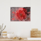 Kool, unieke rode grijze bloemkunst in de aziatisc poster (Keuken)