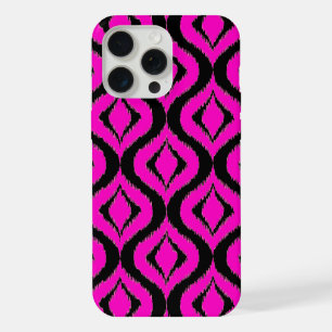 Kool vet hete roze zwarte Ikat Ogee kunstpatroon iPhone 15 Pro Max Case