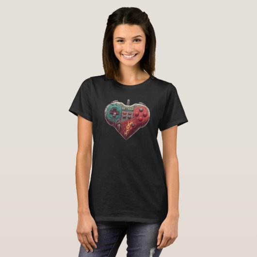 Kool Video Game Heart Controller Premium T-shirt (Voorkant volledig)