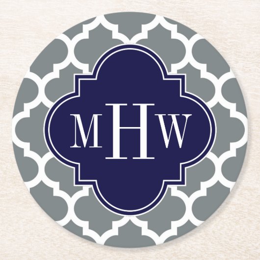 Kool, wat Marokkaans #5 marinemonogram 3 Initiaal Ronde Kartonnen Onderzetter (Voorkant)