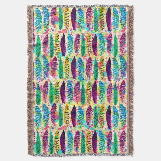 Kool waterverf neonsplatters stamveren veren deken (Voorkant Verticaal)