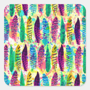 Kool waterverf neonsplatters stamveren veren vierkante sticker