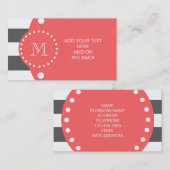 Kool White Stripes Pattern Coral Monogram Visitekaartje (Voorkant / Achterkant)