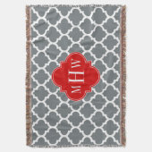 Kool, wit Marokkaans #5 Rood 3 Initiaal Monogram Deken (Voorkant Verticaal)