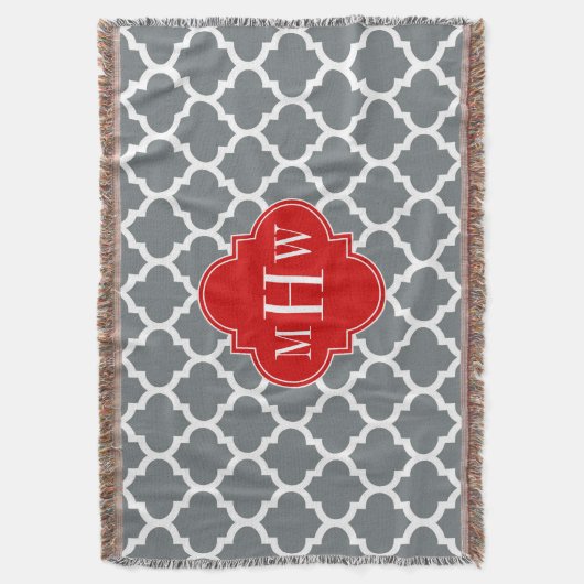 Kool, wit Marokkaans #5 Rood 3 Initiaal Monogram Deken (Voorkant Verticaal)