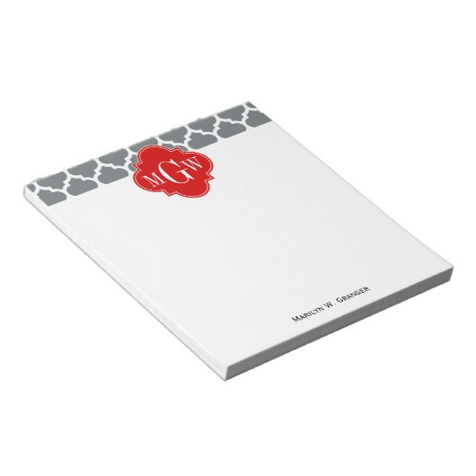 Kool, wit Marokkaans #5 Rood 3 Initiaal Monogram Notitieblok (Schuin)