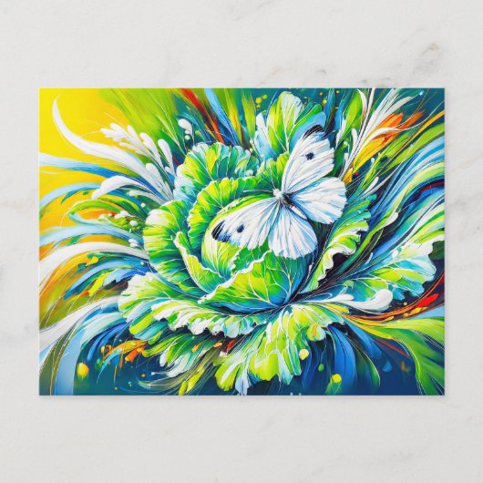 Kool Witte Vlinder op Kool in olieverfschilderij Briefkaart (Voorkant)