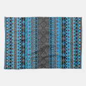 Kool zomersneonblauw Aztec-patroon Theedoek (Horizontaal)
