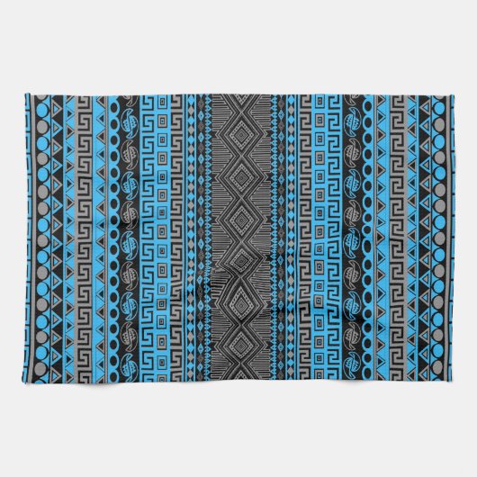 Kool zomersneonblauw Aztec-patroon Theedoek (Horizontaal)