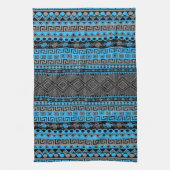 Kool zomersneonblauw Aztec-patroon Theedoek (Verticaal)