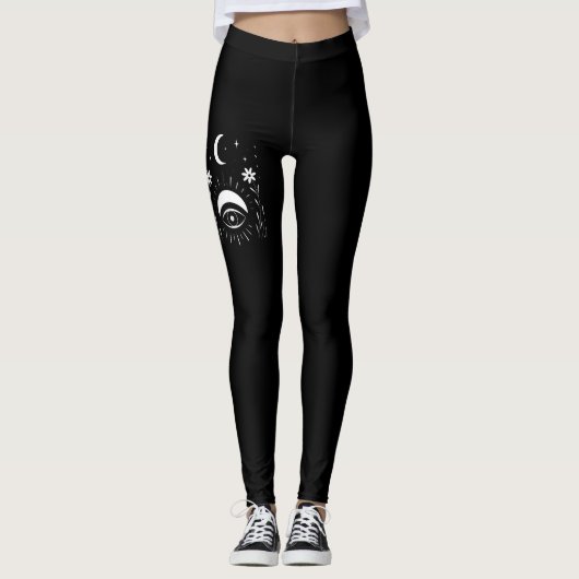 Kool Zwart en Wit Oog Boho Leggings (Voorkant)