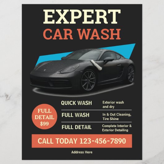 Kool Zwart Oranje Car Wash Ad Design Flyer (Voorkant)