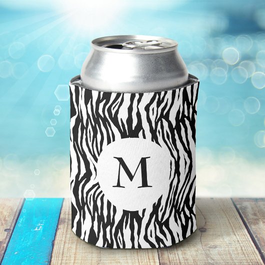 Kool zwart-wit zebraprintpatroon met monogram blikjeskoeler