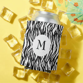 Kool zwart-wit zebraprintpatroon met monogram blikjeskoeler