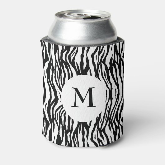 Kool zwart-wit zebraprintpatroon met monogram blikjeskoeler (Blikje Achterkant)