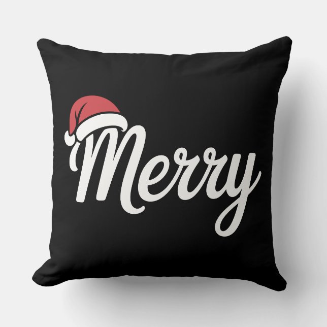 Kool Zwarte Kerstmis Kerstman Hoed Kussen (Voorkant)
